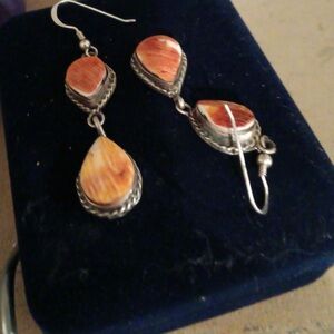 Elegant Silver and Spiny Oyster Teardrop Earrings
